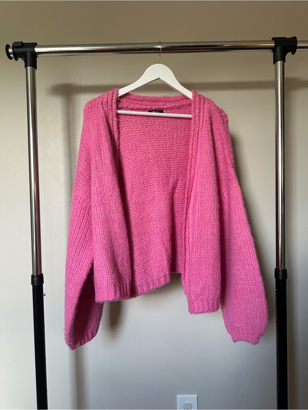 Nasty Gal Bright Pink Open-Front Knit Cardigan